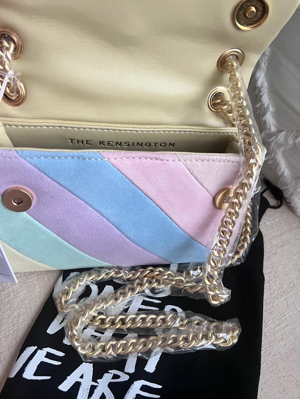 Kurt Geiger Kensington rainbow Mini shoulder crossbody suede leather bag pastel - Picture 10 of 17